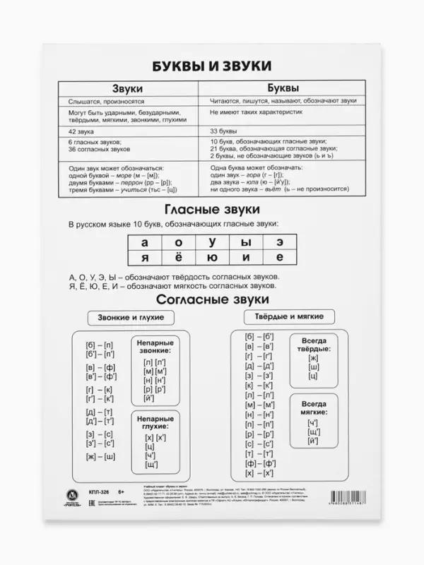 Плакат &laquo;Буквы и звуки&raquo; синий, А5