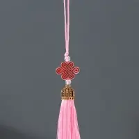 Подвеска текстиль, пластик "Узел счастья и бесконечности" нежно-розовая 0,7х1х9,5 см