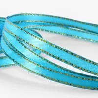 Лента атласная, с золотым люрексом, 6 мм, 23&plusmn;1 м, голубая №020