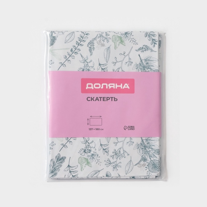 Скатерть на стол Доляна 137&times;180 см, бело-зеленая