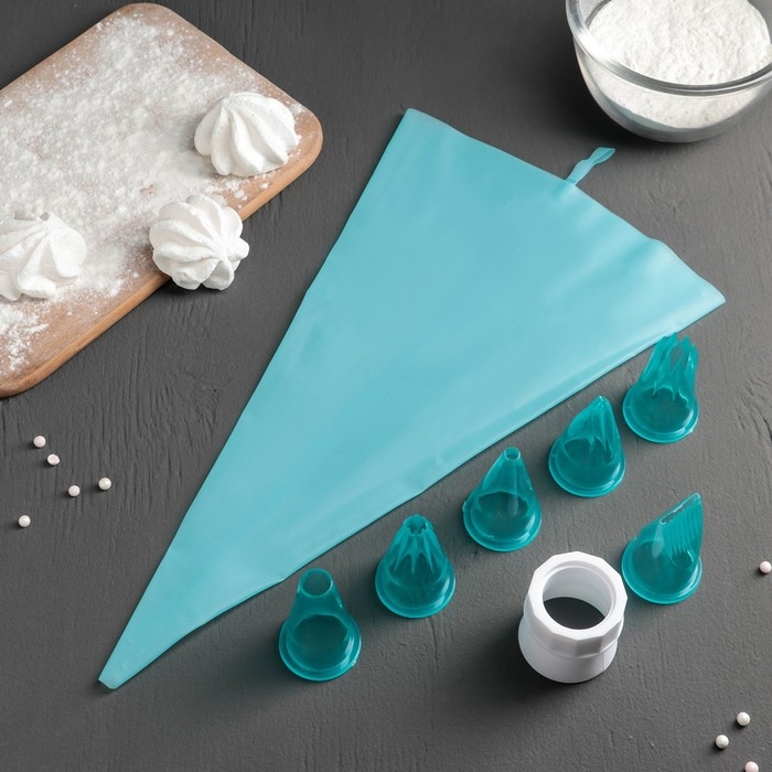 Набор кондитерский Доляна &laquo;Бирюза&raquo;, 6 насадок (основание насадки 2,5 см), 29&times;19&times;3,5 см, насадки и цвет МИКС