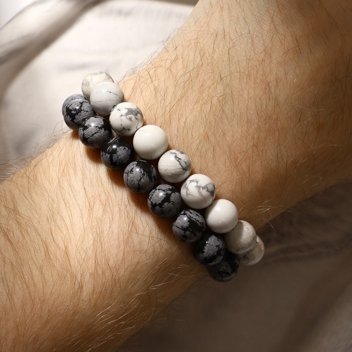 Набор браслетов шар №10 &laquo;Кахолонг и Обсидиан&raquo;