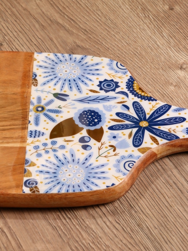 Доска разделочная прямоугольная "Васильки" дерево манго 41х18 см