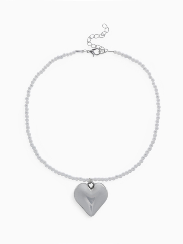 Кулон жемчуг &laquo; Сердце&raquo; бусина №4, серебряно-белый в серебре, 30 см