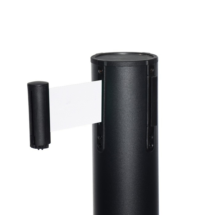 Стойка ограждения черная, с вытяжной лентой-180см белая, высота-90см,d- 6см, напольный d-32см