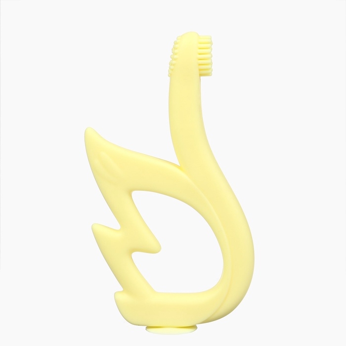 Прорезыватель силиконовый для зубов Крошка Я &laquo;Лебедь&raquo;, щеточка, на присоске, желтый