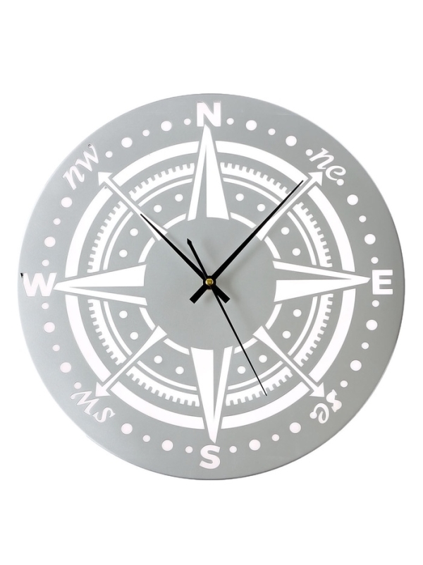 Часы настенные интерьерные &laquo;Компас&raquo;, плавный ход, d-40 см, серебристые
