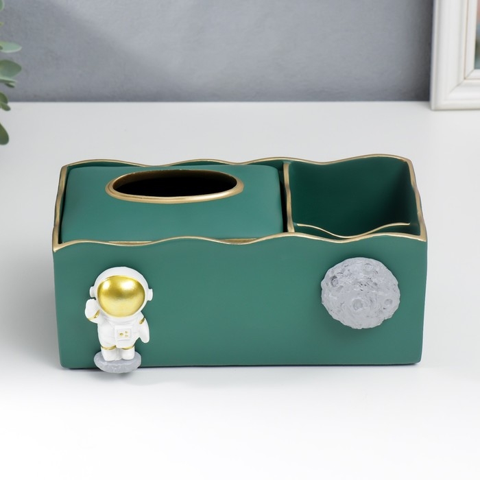 Подставка+салфетница полистоун "Космонавт" тёмно-зелёный 9,5х12х24 см