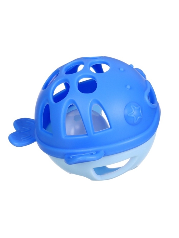 Прорезыватель силиконовый для зубов с погремушкой Крошка Я &laquo;Рыбка&raquo;, в кейсе, синий