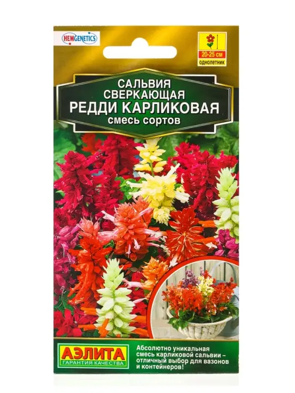 Семена цветов Сальвия Редди карликовая, смесь сортов  С. Hem Genetics Золотая серия, Ц/П,7 шт. 10945