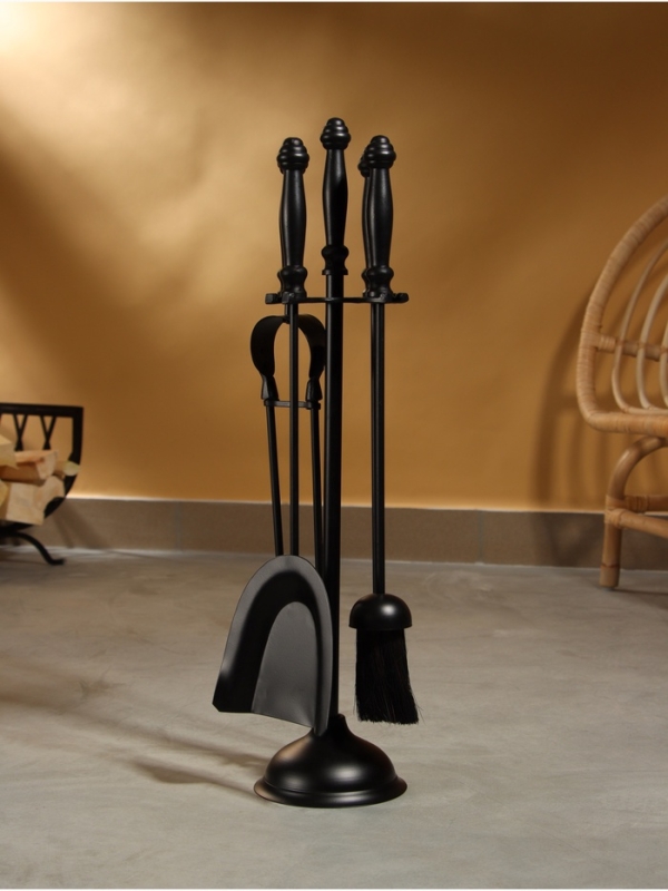 Каминный набор "Очаг" сталь, 4 предмета, 13х13х61 см