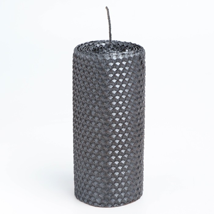 Свеча из вощины, 6х6х12,5 см, мокрый асфальт металлик
