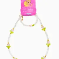 Комплект детский &laquo;Выбражулька. Тюльпаны и жемчуг&raquo;, 2 предмета: бусы, браслет, бело-розовый