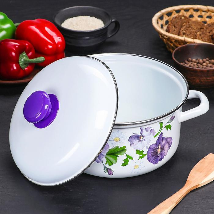 Кастрюля эмалированная &laquo;Анютины глазки&raquo;, 3 л, индукция