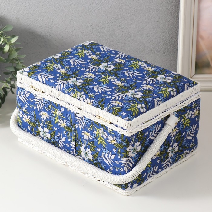 Шкатулка для рукоделия "Полевые цветы на синем" 19х26х14,5 см