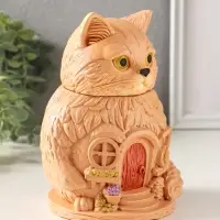 Шкатулка для украшений с крышкой &laquo;Кот Теремок&raquo;, 15&times;10 см, гипс, рыжий