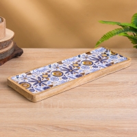 Блюдо прямоугольное "Васильки" дерево манго 41х15 см