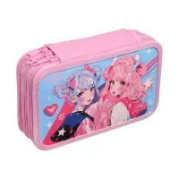 Пенал 3 секции, 125 х 205 х 55 мм, Calligrata 30П26/3 "Аниме подружки", ламинированный картон