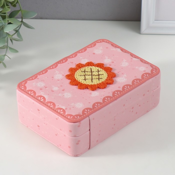 Шкатулка кожзам для украшений "Оранжевый подсолнух на розовом" 11х16х5,5 см