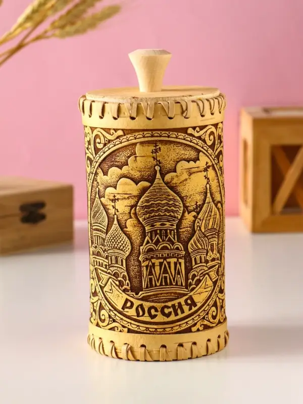 Туес "Россия", D8,5смхH(с хватком)17см, береста