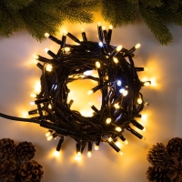 Гирлянда &laquo;Нить&raquo; 10 м, IP65, УМС, тёмная каучуковая нить, 100 LED, свечение тёплое белое, мерцание, 220 В