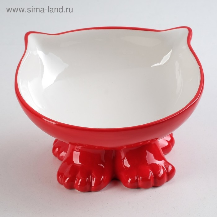 Миска керамическая "Киса" на подставке-лапках 200 мл, 13 х 12 х 8 см, красная