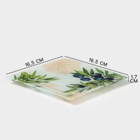 Блюдо сервировочное Доляна &laquo;Олива&raquo;, 16,5&times;16,5&times;1,7 см, стекло, рисунок