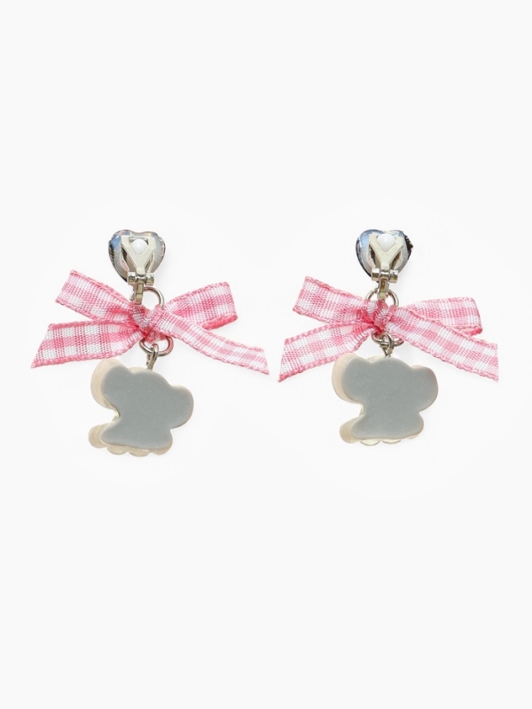 Серьги-клипсы детские "Выбражулька" Слон с бантом клетка и кристалом сердце, цветные