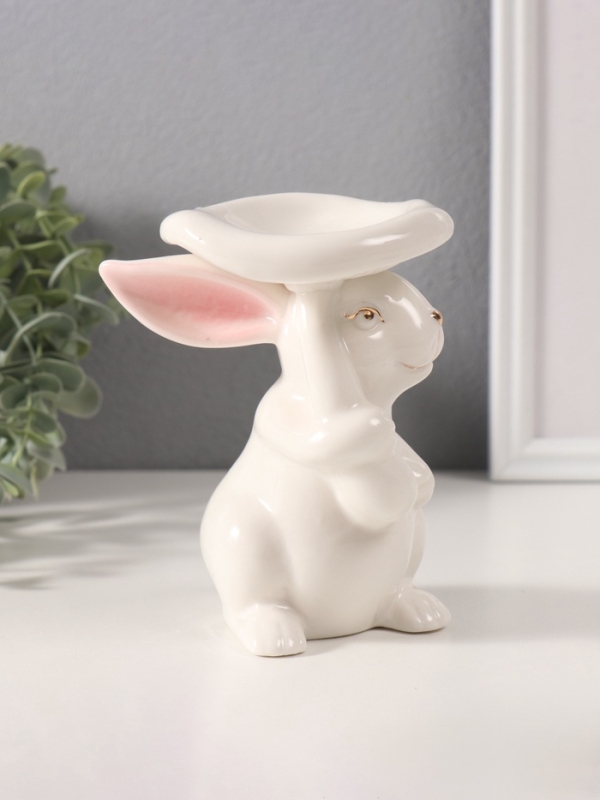 Сувенир керамика "Белый кролик под грибочком" 8х9х13 см