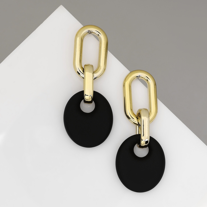 Серьги металл «Цепь» диск, 3 звена, цвет золотисто-чёрный Серьги металл «Цепь» диск, 3 звена, цвет золотисто-чёрный