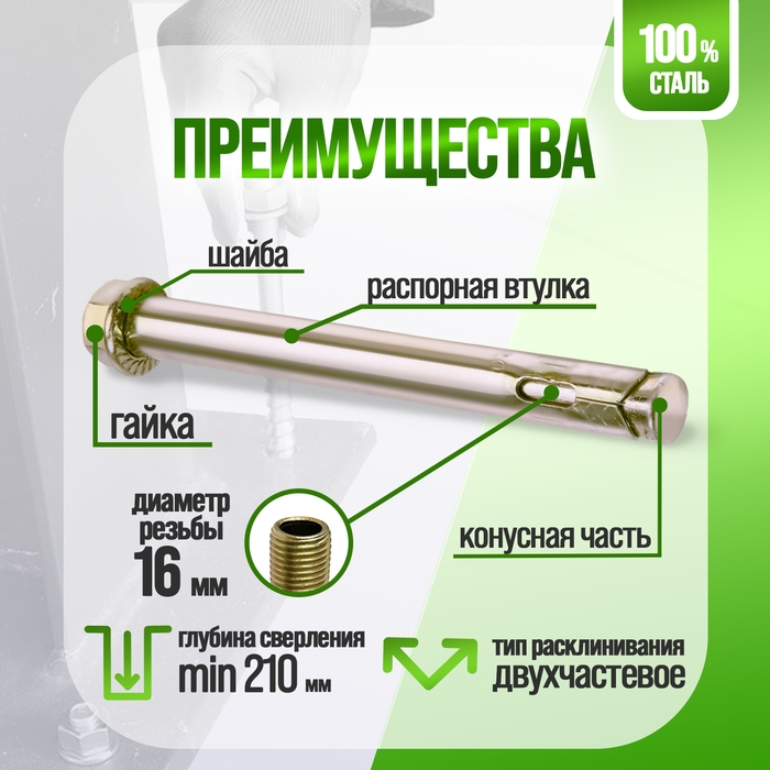 Анкерный болт ЛОМ, с гайкой, оцинкованный, 20х200 мм, 14 шт