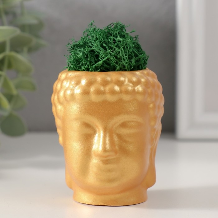 Кашпо бетонное Кашпо бетонное "Будда" со мхом 7*6см золото (мох зеленый стабилизированный)