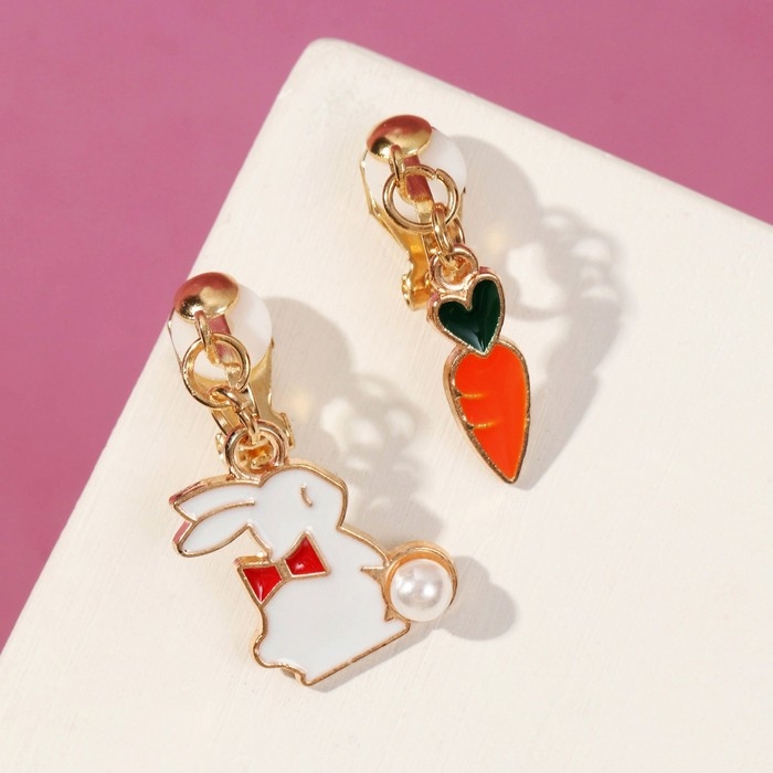 Клипсы детские &laquo;Выбражулька&raquo; зайчик с морковкой, цветные в золоте