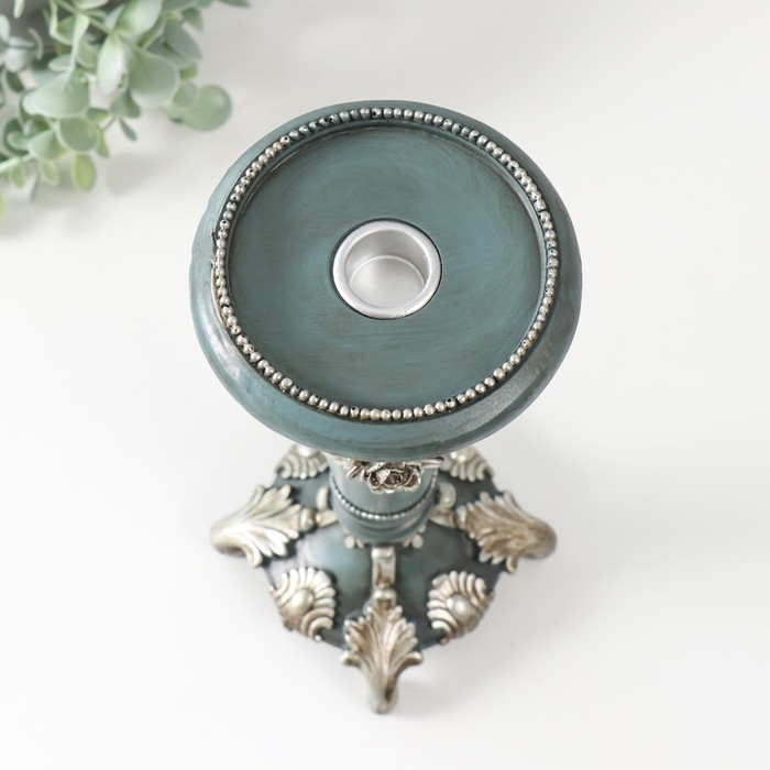 Подсвечник полистоун на 1 свечу "Цветочная элегия" тёмно-серый серебро 10,5х10,5х27 см