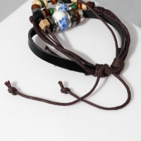 Браслет кожа &laquo;Настроение&raquo; бусины на нитях, цвет коричневый, d=8 см