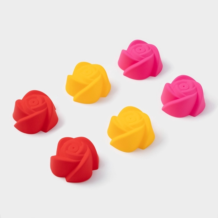 Набор форм для выпечки Доляна &laquo;Розочки&raquo;, силикон, 7&times;3,5 см, 6 шт, цвет МИКС