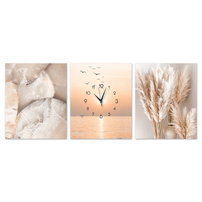 Часы-картина настенные модульные "Закат", 30 х 40 см, бесшумные, триптих