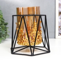 Подсвечник металл, стекло на 1 свечу "Грани" d-7,5 см, золото, чёрный 13х15,5х14,5 см