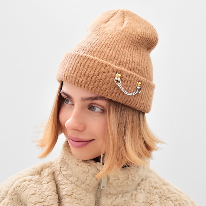 Шапка женская MINAKU, цвет бежевый, р-р 56-58 Шапка женская MINAKU, цвет бежевый, р-р 56-58