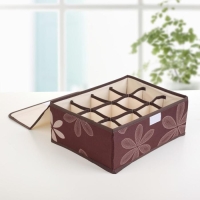 Набор органайзеров для хранения белья с крышкой &laquo;Листочки&raquo;, 3 шт, 32&times;24&times;12 см, цвет коричневый