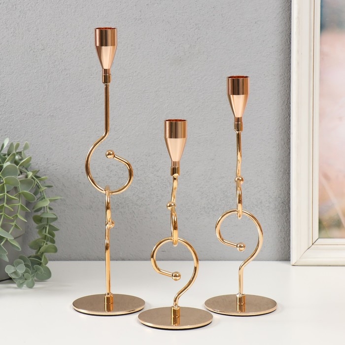 Подсвечник металл "Домиция" набор 3 шт золото d=2см высота 31; 25,4; 21,5 см 8х8х31 см