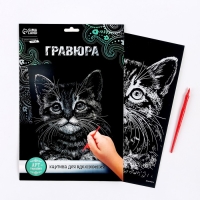 Гравюра &laquo;Котёнок&raquo; с металлическим эффектом &laquo;серебро&raquo; А4