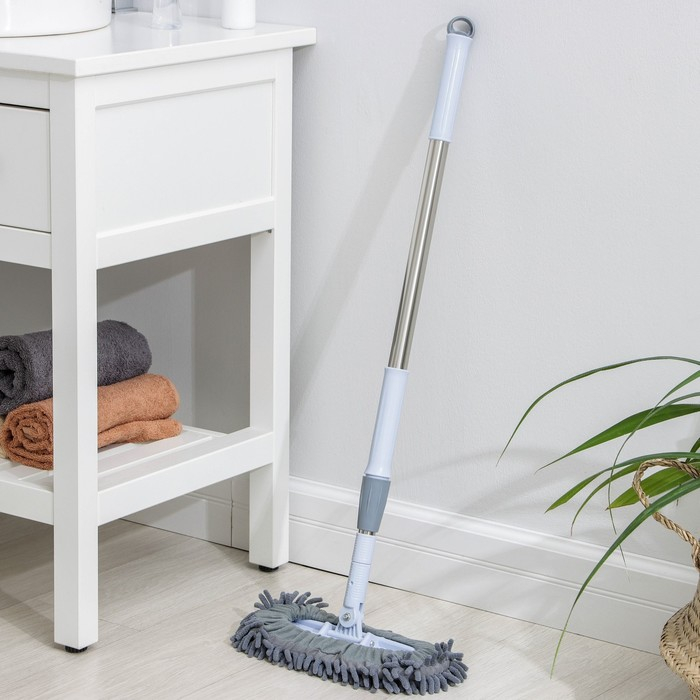 Швабра для мытья пола плоская гибкая Доляна, насадка из микрофибры букли 29&times;13 см, телескопическая стальная ручка 82(125) см, цвет серый