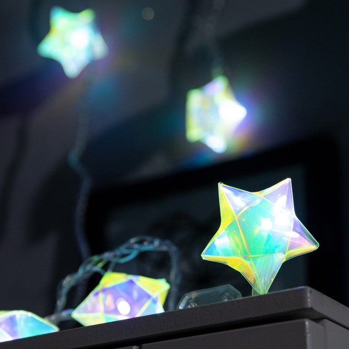 Гирлянда &laquo;Нить&raquo; 2.5 м с насадками &laquo;Звёзды&raquo;, IP20, прозрачная нить, 10 LED, свечение белое, 220 В