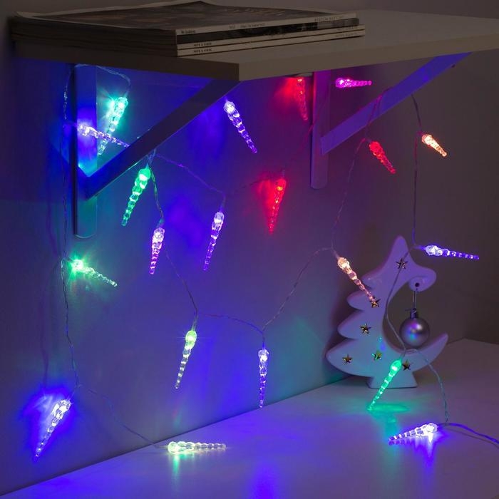 Гирлянда &laquo;Нить&raquo; 3 м с насадками &laquo;Сосульки 7,5 см&raquo;, IP20, прозрачная нить, 20 LED, свечение мульти (RG/RB), мигание, USB