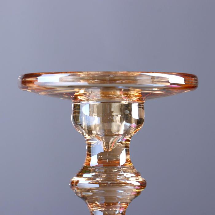 Подсвечник стекло на 1 свечу двусторонний Подсвечник стекло на 1 свечу двусторонний "Классический с шаром" карамельный 30х11,3х11,3 см