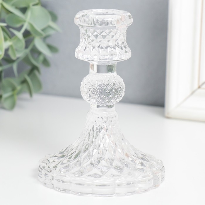 Подсвечник стекло на 1 свечу Подсвечник стекло на 1 свечу "Женева" d-2,2 см прозрачный 10,5х7,7х7,7 см