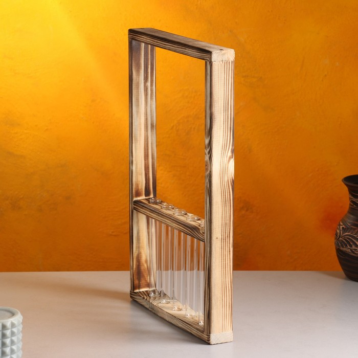 Кашпо деревянное 28×4.5×40 см с 5 колбами Кашпо деревянное 28×4.5×40 см с 5 колбами "Рамка Экстра", обжиг Дарим Красиво