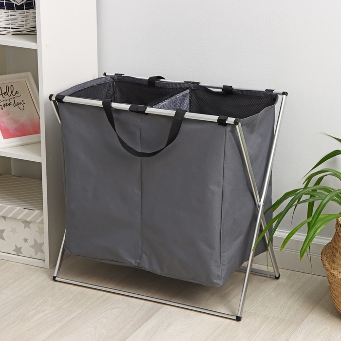 Корзина для белья Доляна Color, складная, двойная, 61&times;36&times;57 см, цвет серый