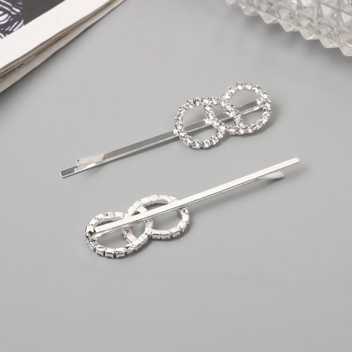 Невидимка для волос &laquo;Хайди&raquo; (набор 2 шт) круги, 6 см, серебро